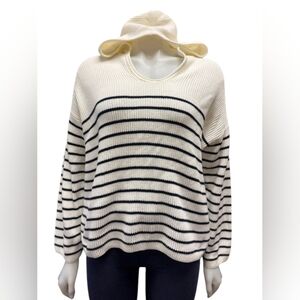 Roots Hooded EUC Knit Longsleeve Striped White/Black Size Medium